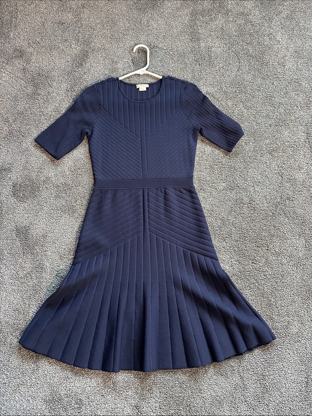 Shoshanna Navy Ribbed Fit-and-Flare Midi Dress